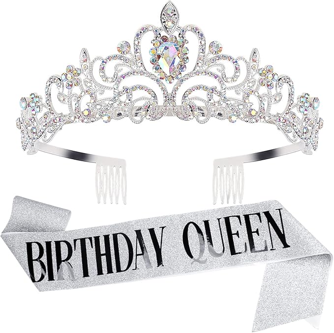 Velscrun Birthday Queen Tiaras Crown for Women, Girls Princess Crowns for Women, Queen Tiara for Mom, Silver Birth Crown H...