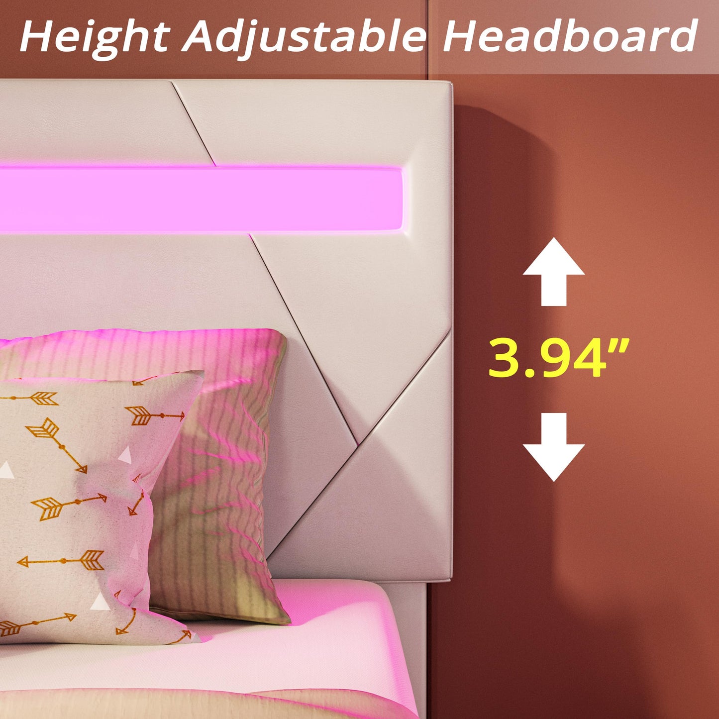 LIKIMIO Twin Bed Frame with LED Lights(Smart APP Control), Upholstered Modern Platform Bed Frame, No Box Spring Needed/Noise-Free/Easy Assembly, White