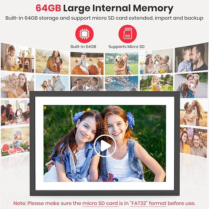 2K 64GB Frameo 10.1" Digital Picture Frame WiFi Electronic Photo Frame FHD 1920 x 1200 IPS Touch Screen Share Moments Remotely Anywhere Photo Gifts for Mother Dad Grandparents Christmas