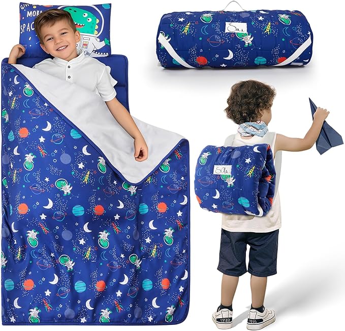 Toddler Nap Mat with Pillow and Blanket, Soft Sleeping Bag for Kids Boys and Girls, Slumber Bags Kids for Preschool, Dayca...
