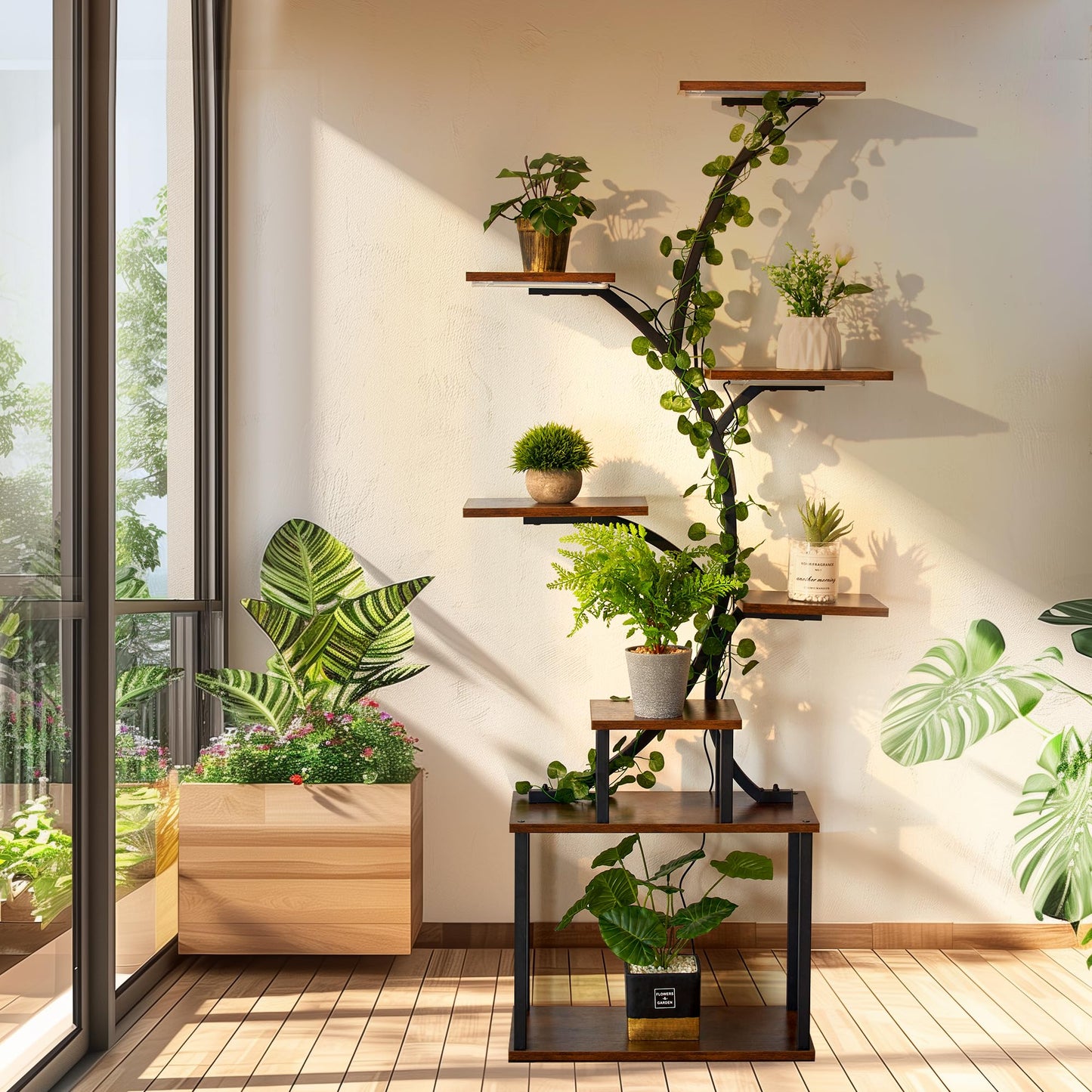 Plant Stand with Grow Lights, 8 Tiered Plant Stand Indoor, 62" Tall Metal Plant Flower Holder for Plants Multiple, Plant Display Rack Holder, Indoor Plant Shelf for Living Room, Garden, Patio