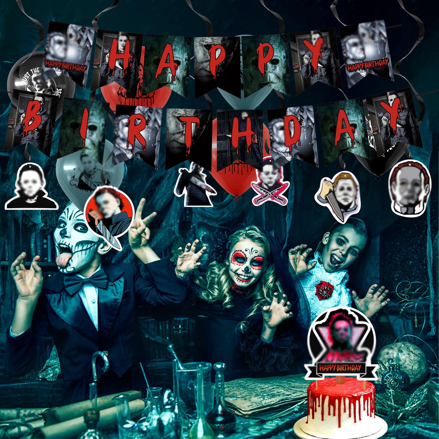 Have A Killer Party Decoration, Classic Killer Birthday Banner Hanging Swirls Centerpieces Thriller Killer Role Party Latex Balloons for Scary Horror Movie Birthday Halloween Party