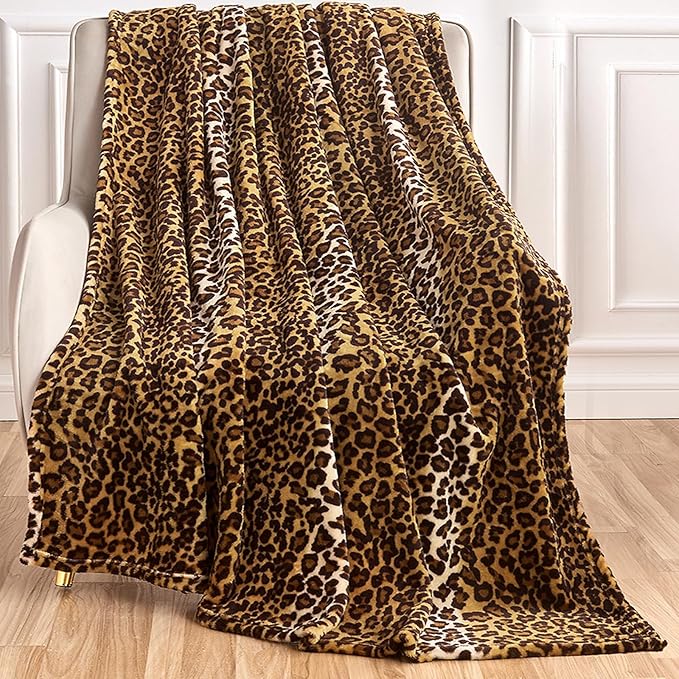 Edenleaf Leopard Print Blanket Fleece Throw for Bed Sofa Travel and Camping, Super Soft Cozy Fluffy Plush Cheetah Print Bl...