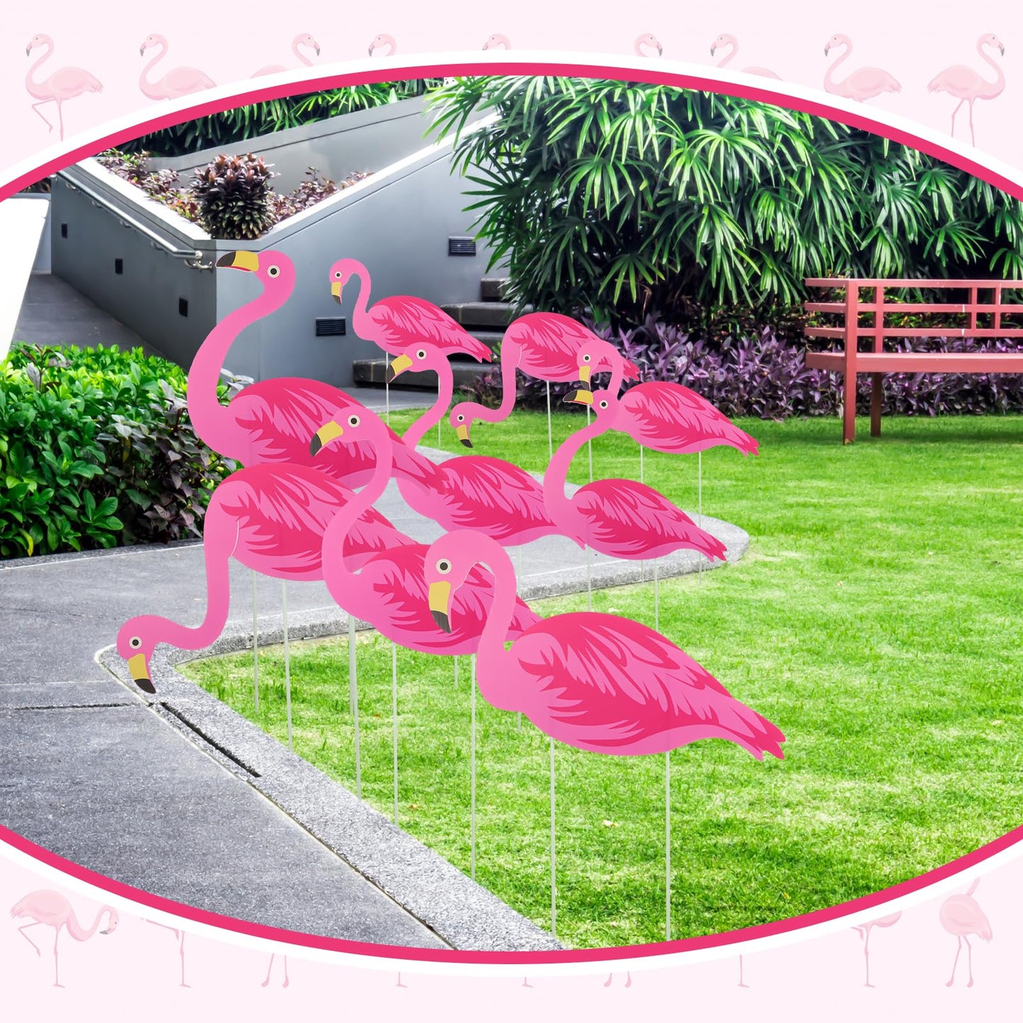 Yuntau 30 Pcs Summer Beach Pink Flamingo Yard Signs with 60 Stakes 4 Styles Flamingo Lawn Signs for Indoor Outdoor Home Decorations Tropical Yard Lawn Patio Accessories Party Supplies