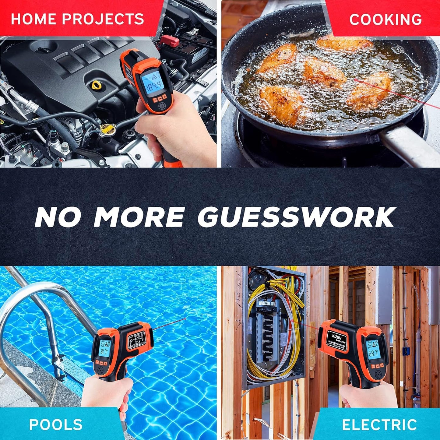 Kizen Infrared Temperature Gun - Handheld Surface Infrared Thermometer for Griddle, Grill, Pizza Oven, Candy, & A/C - Laser Thermometer Gun -58F to 1112F - Surface Temp Gun