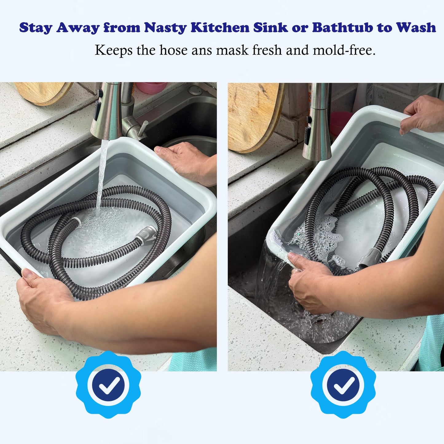 Lemintae CPAP Cleaning Kits with Tube and Mask Brush, Collapsible Wash Basin & Hose Hanger - CPAP Hose Cleaner Supplies to Make Cpap Accessories Cleaning, Drying, Storing Easier