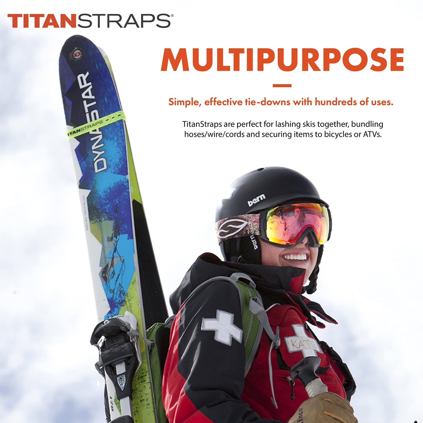 Titan Utility Straps – Easy-To-Use, Reliable Tension Straps for Securing Bike & Moto Gear, Skis, Garden Hoses, Field Repair – Use in Frigid Temp – 60 lb.Working Load, 25" Length, Safety Orange, 4-Pack