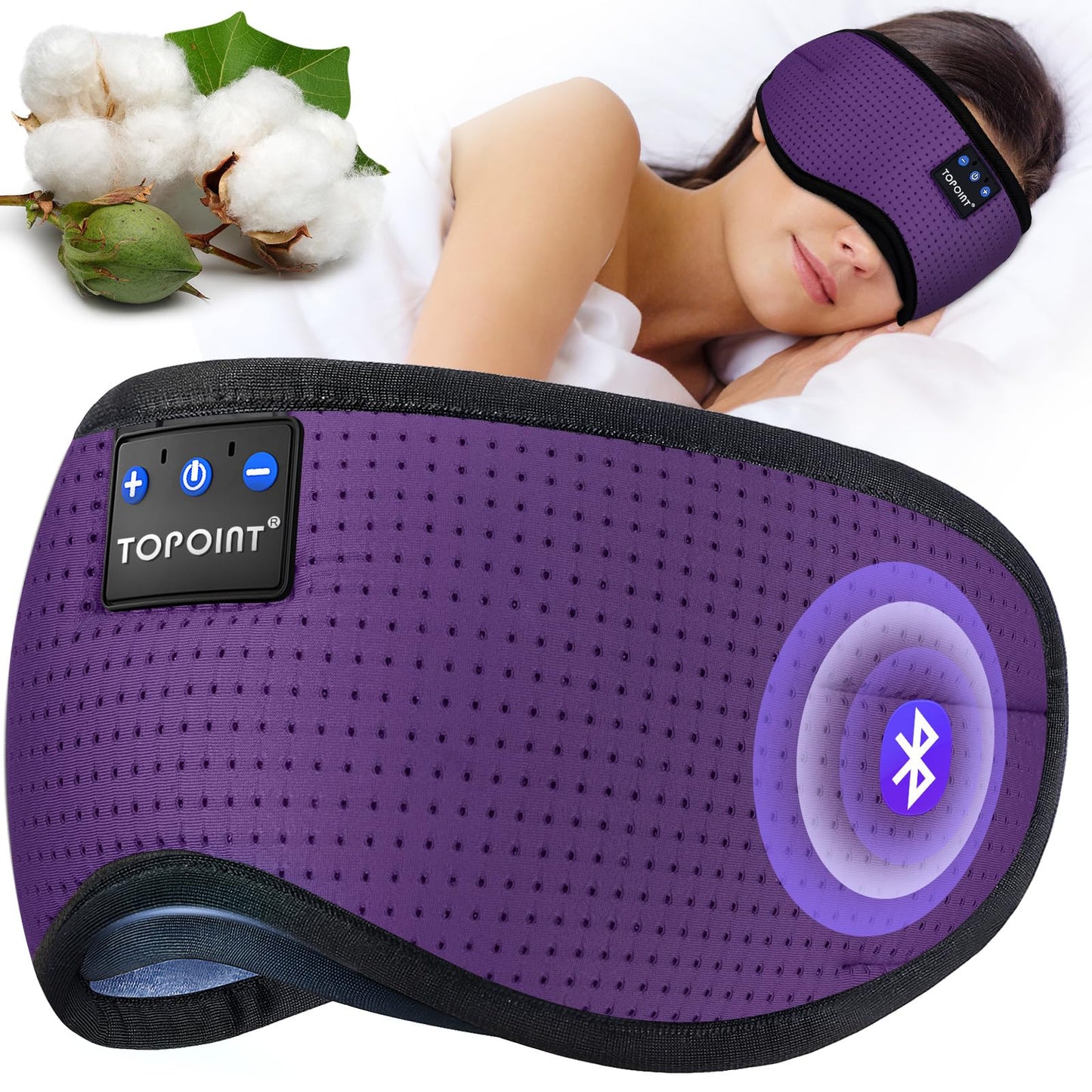 TOPOINT Sleep Mask Headphones Bluetooth Wireless 5.4, Breathable Cotton Eye Mask for Sleeping Side Sleepers Travel Music Headsets with Microphone Handsfree Men Women