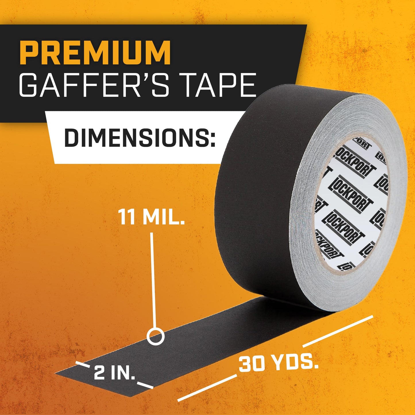Lockport Black Gaffers Tape 2 inch x 30 Yards - 3 Pack Pro Black Gaff Tape - No Residue, Water Resistant, Non-Reflective, Easy Tear - Photography, Filming, Stage, Production - Back to School Supplies