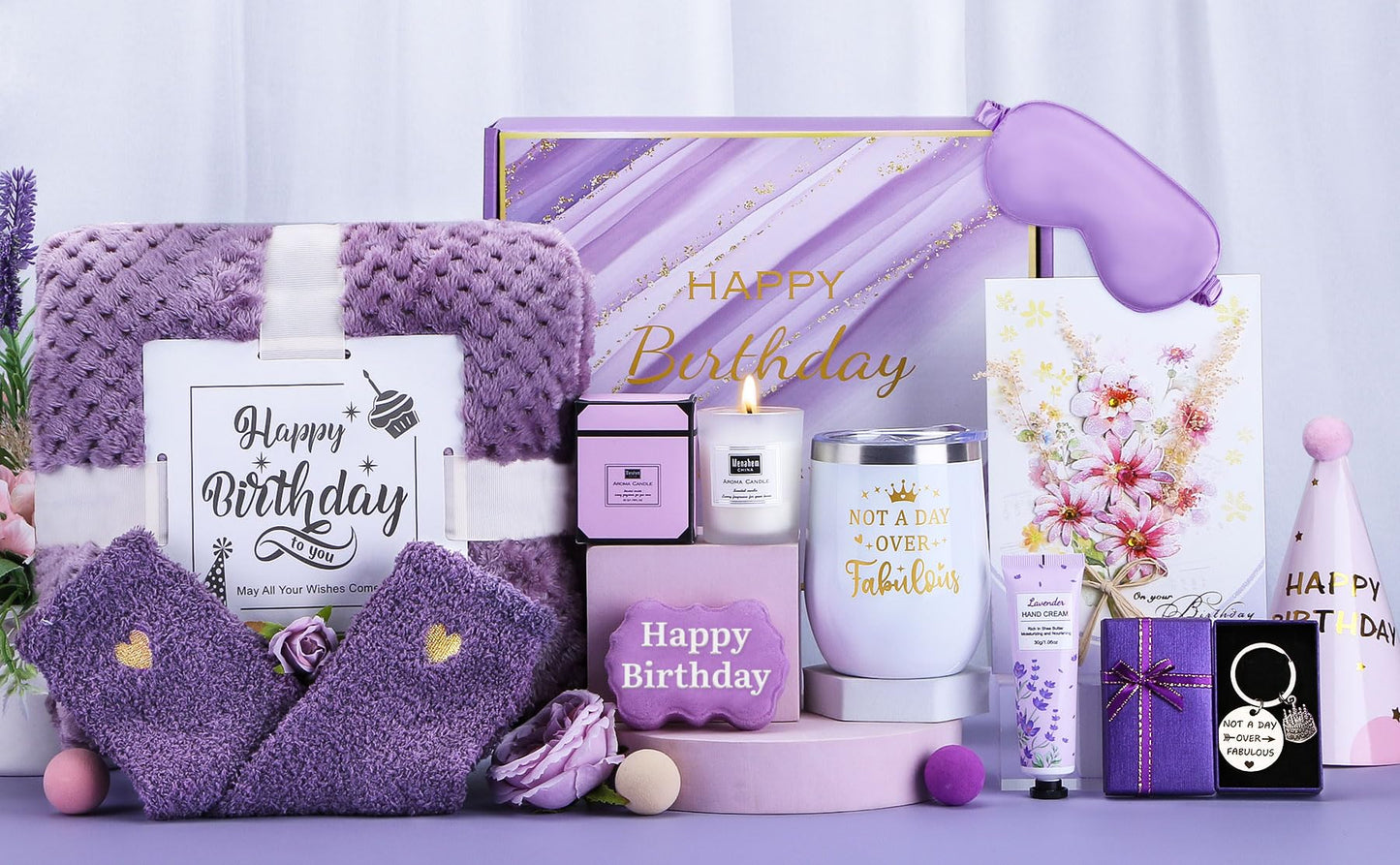 Birthday Gifts for Women, Happy Birthday Gifts for Mom, Her, Sister, Best Friend, Girlfriend, Coworker, Wife Bday Gift Ideas, Unique Relaxing Spa Birthday Gift Basket for Women Care Package w/Blanket