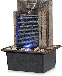 Amootek Tabletop Fountain Relaxing Tabletop Waterfall Fountain with Natural River Rocks & Color-Changing LED Lights - Indo...