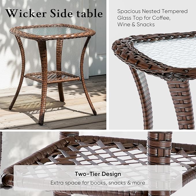 Belord Luxury 6" Thick Cushioned 6 Pieces Patio Furniture Set with Outdoor Couch, Wicker Outdoor Conversation Set with High Back Swivel Rocker Chairs for Deck Porch Yard and Poolside - Brown+Grey