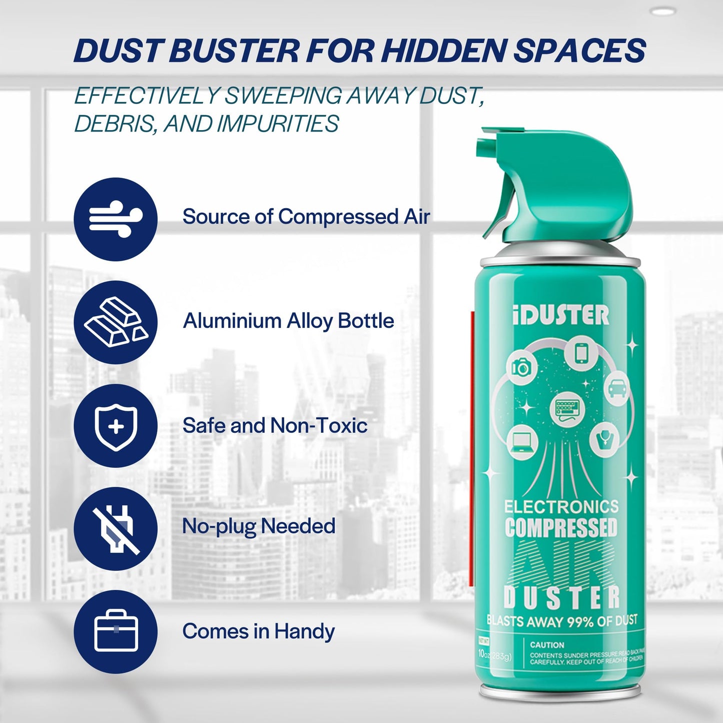Iduster Disposable Compressed Gas Duster - 10Oz Compressed Air Can, Computer And Keyboard Cleaner, 3 Packs