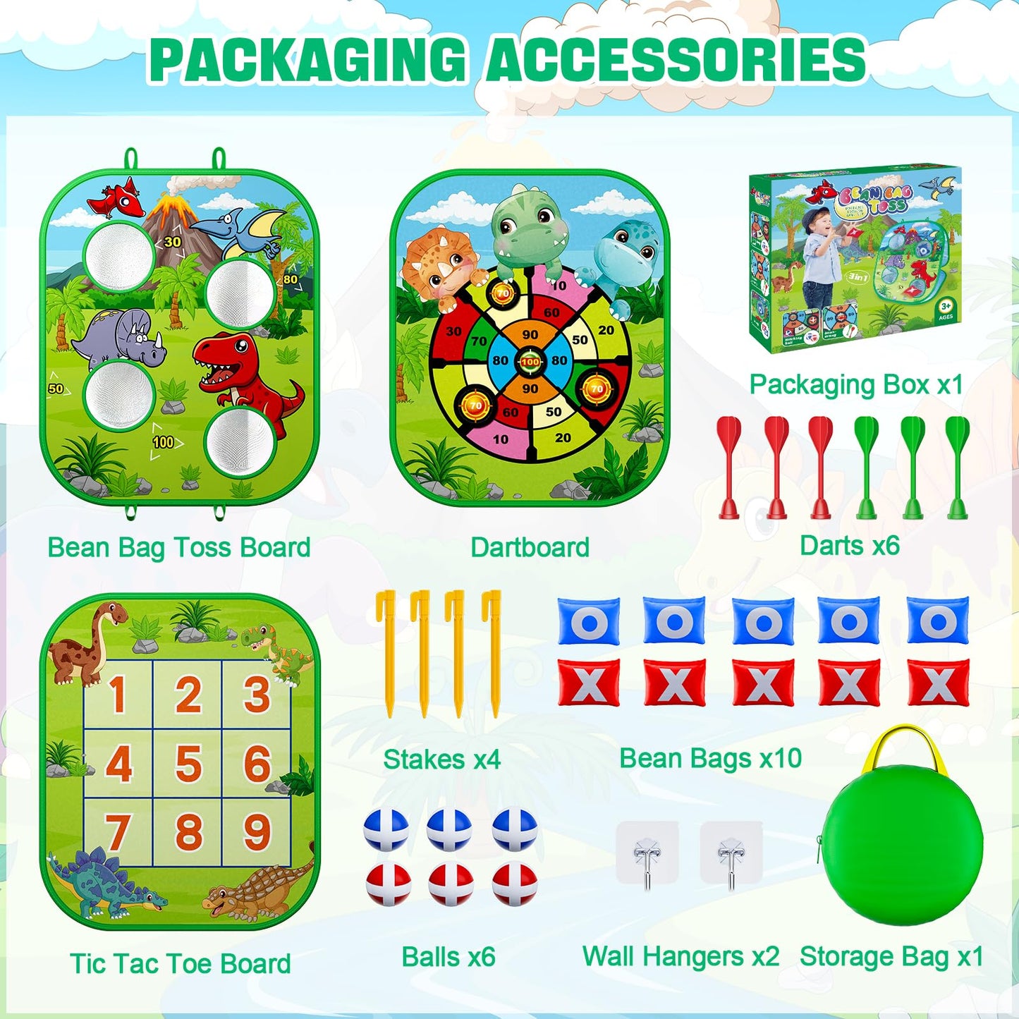 RIEYON 4-in-1 Bean Bag Toss Game for Kids, Toddler Toys for Kids Party Games and Outdoor Toss Games, Birthday for Kids Aged 3 4 5 6 7 8 Year Old