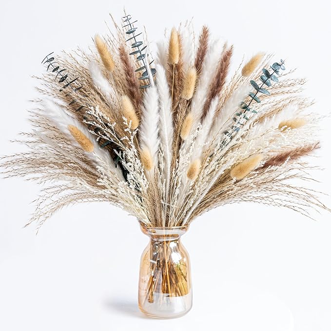 Boho Decor Pampas Grass and Eucalyptus Bouquet,pompas Grass Dried Flowers Arrangement for Centerpiece Table Decor,Wedding,...