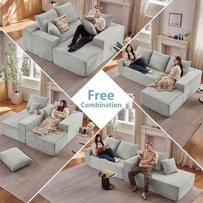 107" W Cloud Sectional Couch with L-Shape Chaise, Modern Corduroy Boneless Couch for Living Room,Memory Foam Sofa with Deep Seat,No Assembly Required (Grey,Right-Facing Chaise)