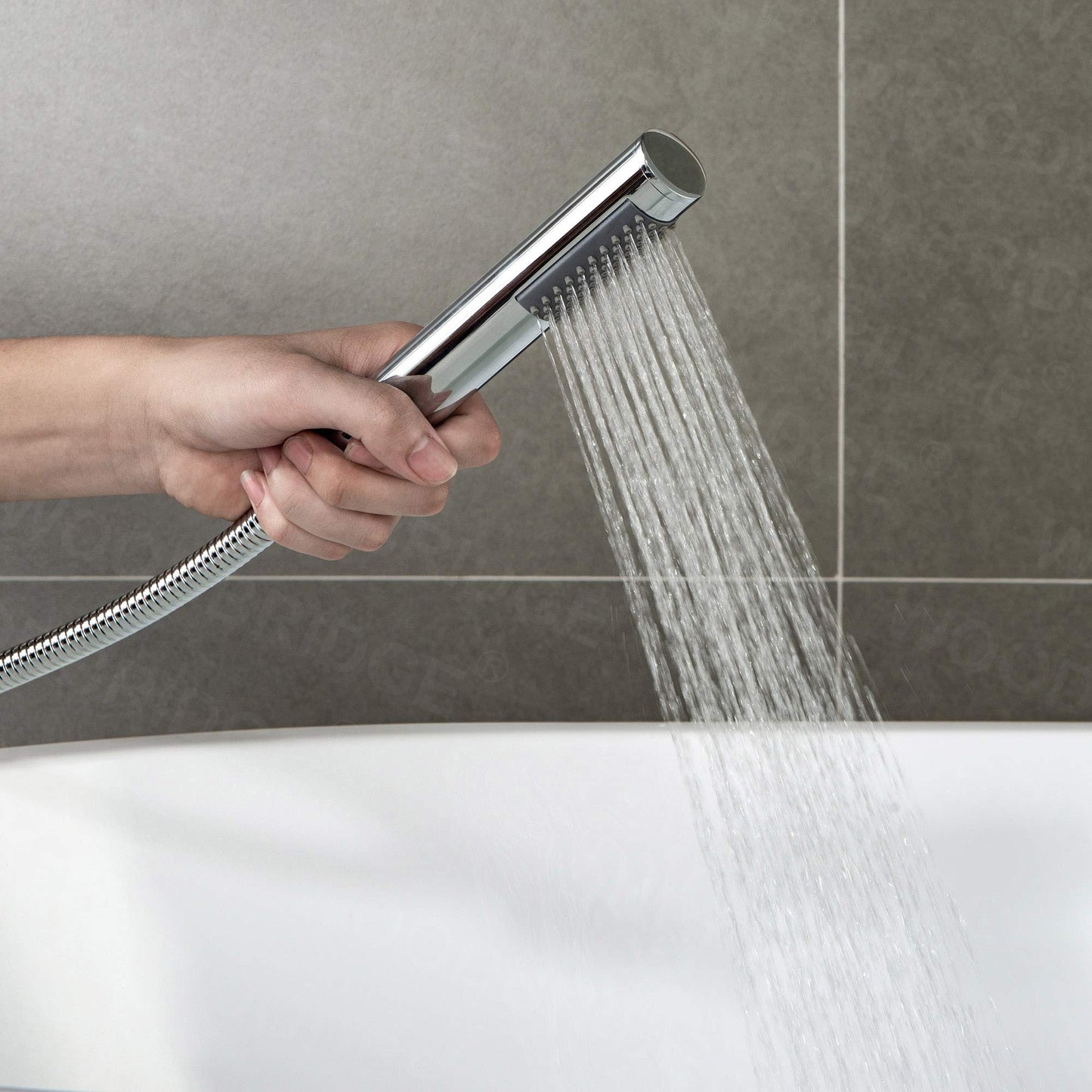 WOODBRIDGE Contemporary Single Handle Floor Mount Freestanding Tub Filler Faucet with Hand shower in Chrome Finish,F0002CHRD