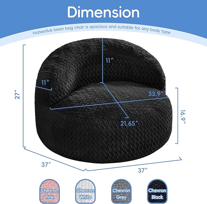 Hobestluk Bean Bag Chair Giant Bean Bag Chairs for Adults Big Bean Bag Chair with Memory Foam Filler Adults Large Beanbag with Faux Fur Cover for Bedroom (Chevron Black,Large)