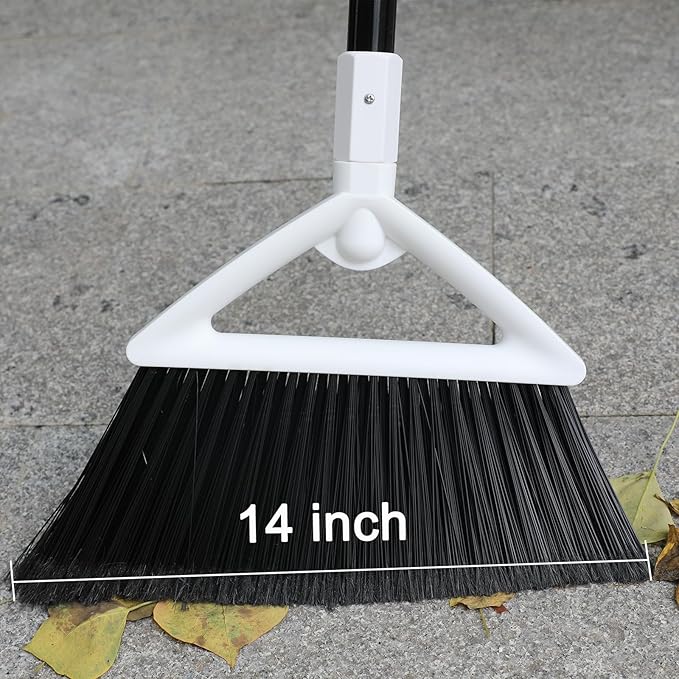 Outdoor Indoor Broom, Brooms for Sweeeping Indoor, Heavy-Duty Kitchen Broom with Long Pole, Angle Broom White for Garages Restaurant Courtyard Office Slidewalk Lobby Sweep Dust