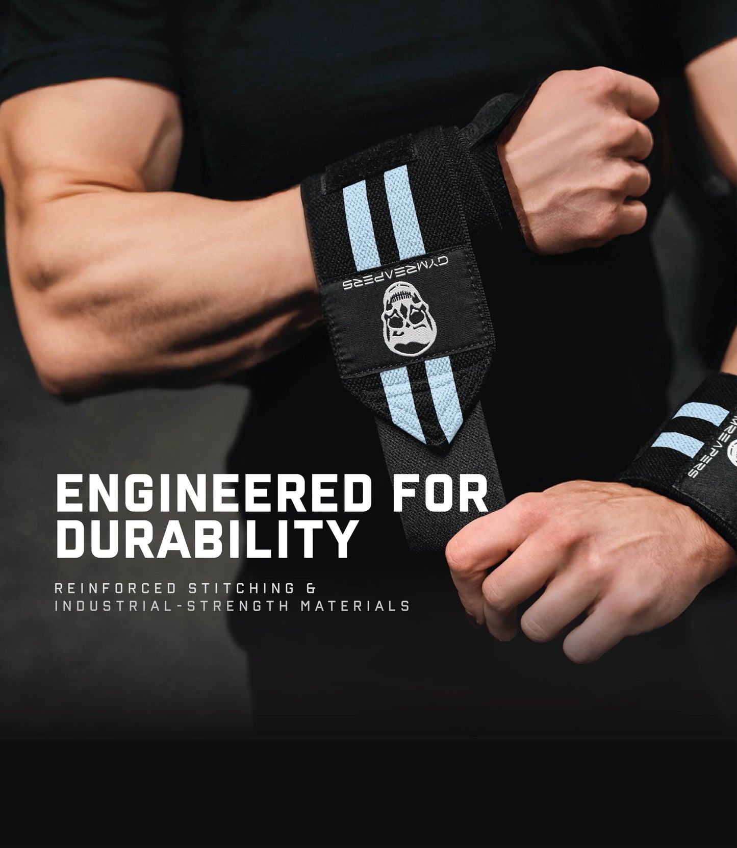 Gymreapers Weightlifting Wrist Wraps (IPF Approved) 18" Professional Quality Wrist Support with Heavy Duty Thumb Loop - Best Wrap for Powerlifting Competition, Strength Training, Bodybuilding (Blue, 18")
