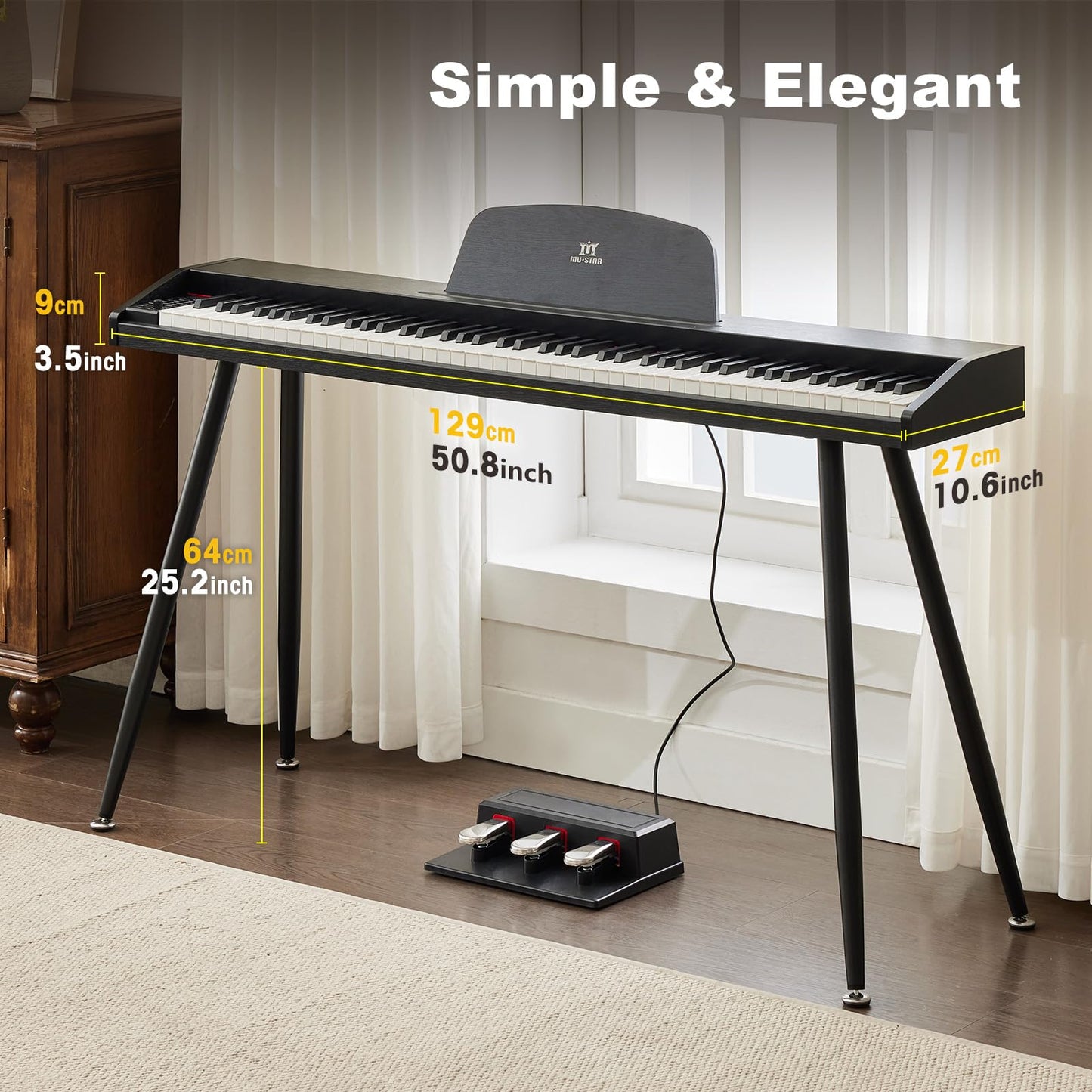 MUSTAR 88 Key Piano Keyboard for Beginners, Semi Weighted Electric Piano Keyboard 88 Keys, Portable Digital Piano 88 Key Weighted with 3-Pedal Unit, Built-In Speakers, USB/MIDI Connecting (Black)