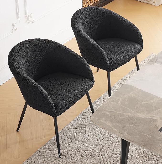 YDcosyfy Modern Small Accent Chair, Comfy Sherpa Makeup Vanity Chair with Metal Legs, Decorative Chair no Wheels for Living Room, Dressing Room, Bedroom, Black