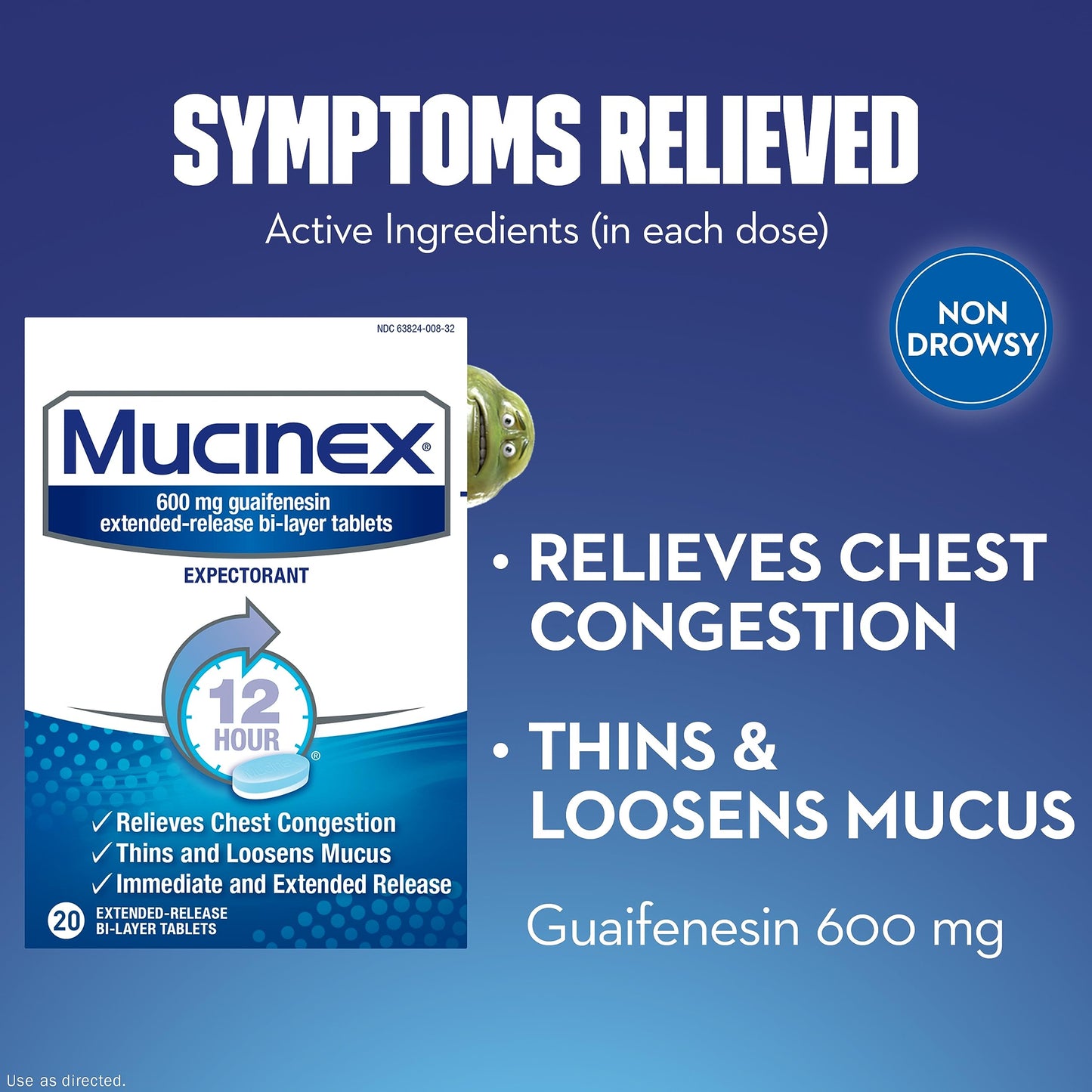 Mucinex Chest Congestion, Expectorant 12 Hour Extended Release Tablets, 20ct, 600mg Guaifenesin with Extended Relief of Chest Congestion Caused by Excess Mucus. Thins and Loosens Mucus (Pack of 2)
