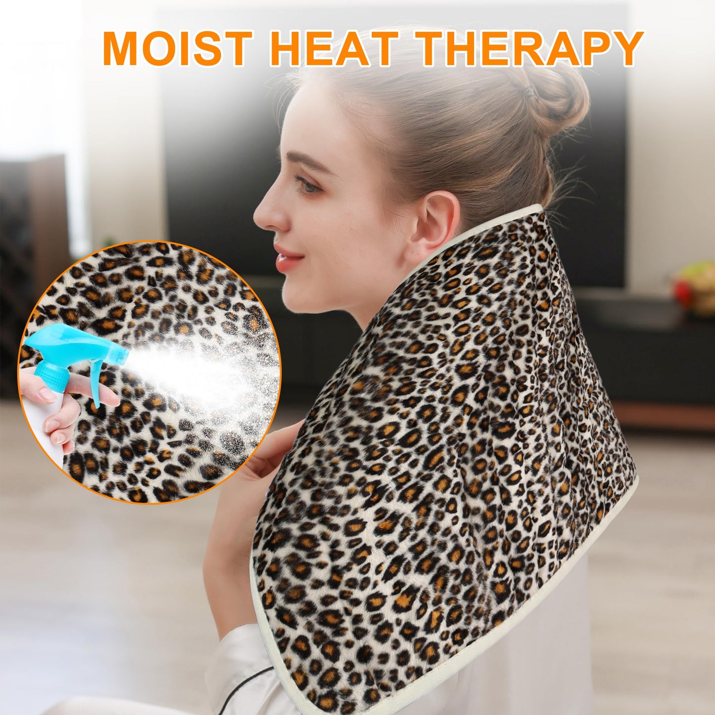Deepsoon Heating Pad,Electric Heating Pads for Back,Neck,Abdomen,Moist Heating Pad for Shoulder,Knee,Arms,Legs,Dry/Moist Heat & Auto Shut Off,Christmas Gifts for Men and Women,Leopard Print,24x12 Inch