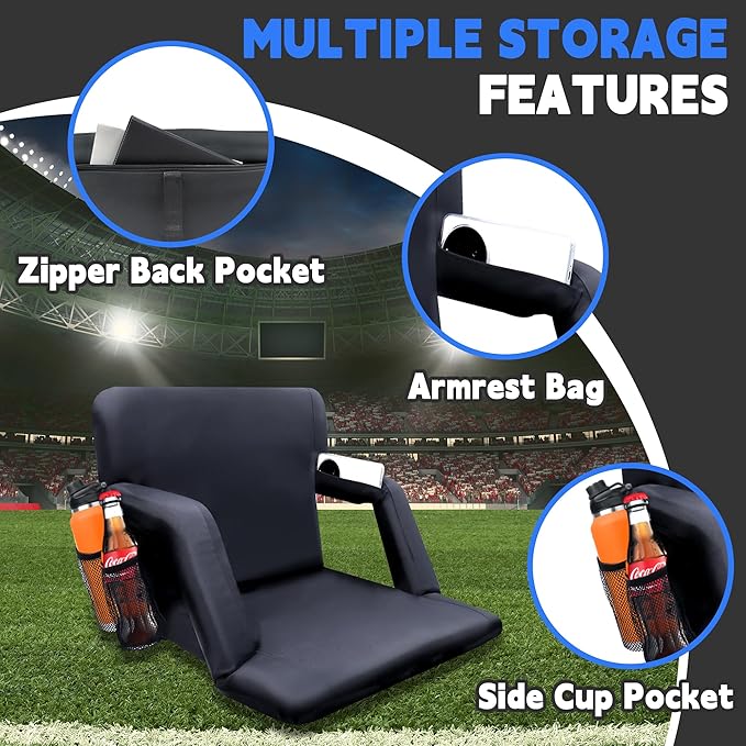 VANCUS Stadium Seats for Bleachers Back Support - Wide Padded Cushion Portable Reclining Bleacher Seat Camping Stadium Chair Waterproof