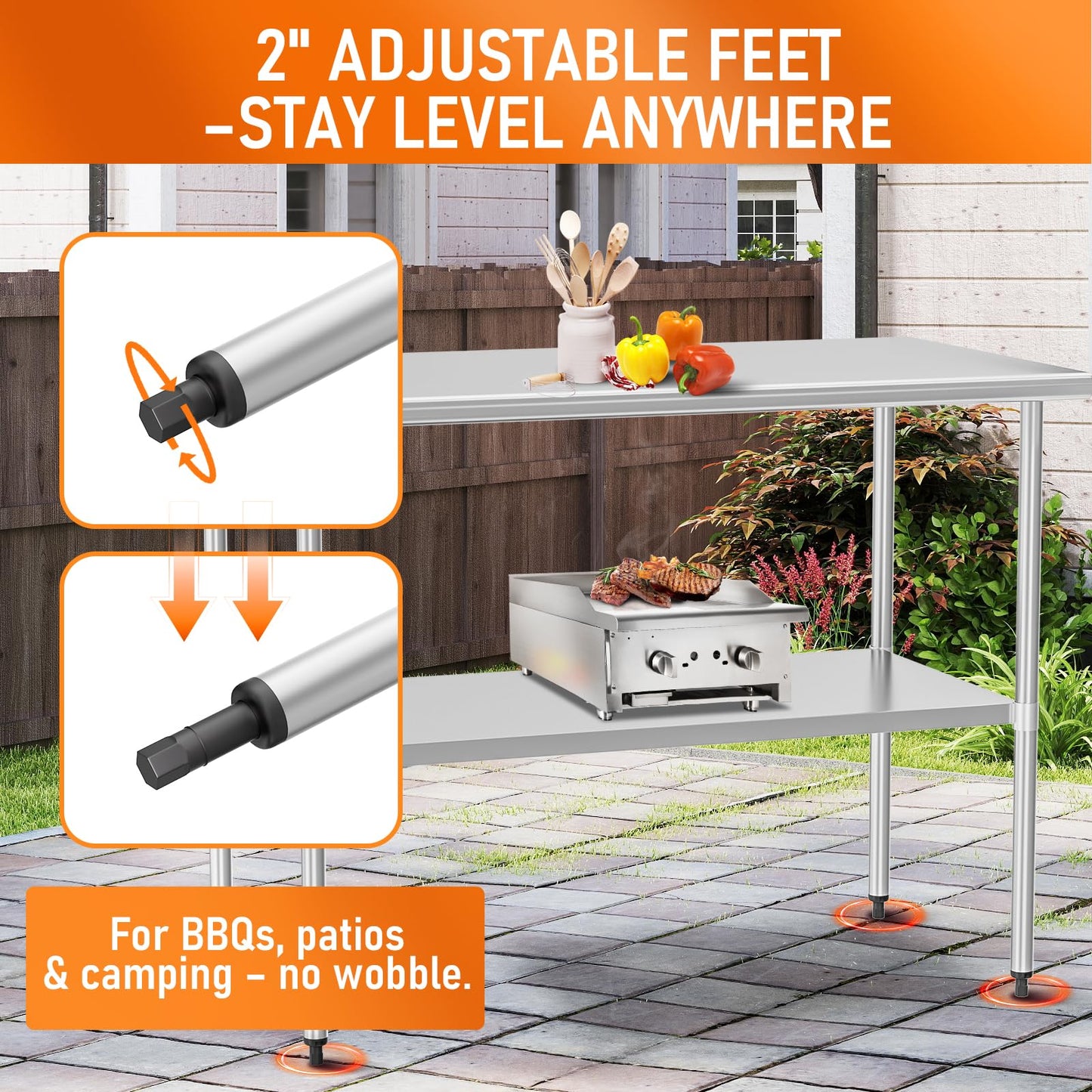 HOCCOT Stainless Steel Table for Food Prep & Work 30 x 48 inches Utility Table with Adjustable Undershelf, Commercial Workstation in Kitchen, Garage, Outdoor BBQ