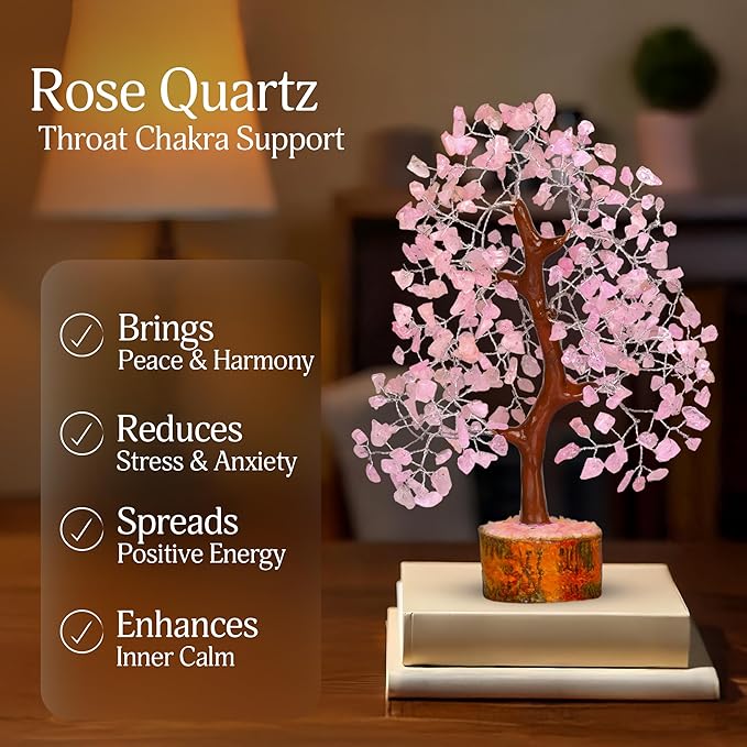 YATSKIA Rose Quartz Tree, Feng Shui Decor, Healing Crystal, Feng Shui Money Tree, Crystal Room Decor, 10-12 Inches