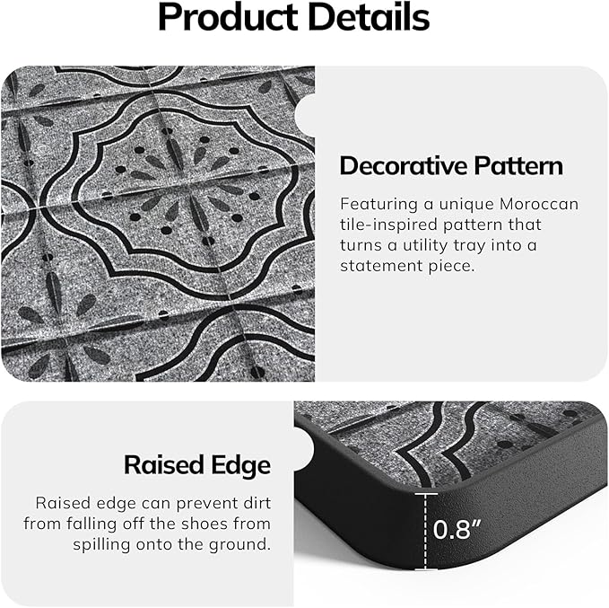 Mibao Heavy-Duty Rubber Boot Tray with Raised Lip, Waterproof Shoe Storage Mat for Entryway, Indoor/Outdoor Multi-Use Non-Slip Shoe Cleaning Mat Tray, Gray, 16 x 27.5 Inches, 2 Pack
