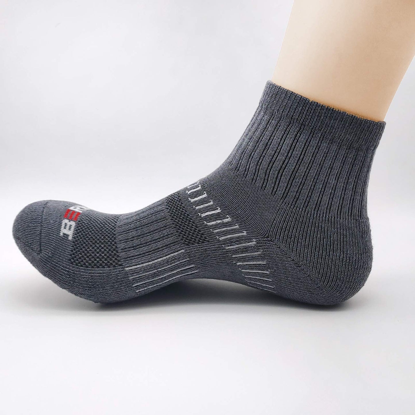 BERING Men's Athletic Cushion Quarter Socks, Size 9-12, Dark Grey, 6 Pairs