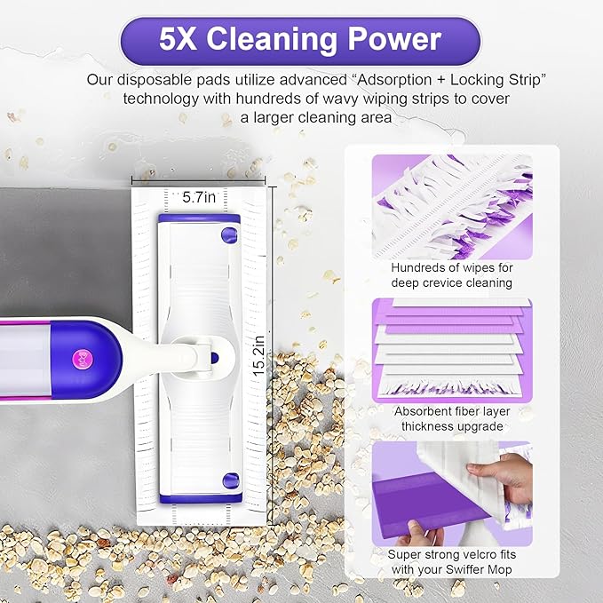 25 Count Disposable Power Mop Pads for Swiffer Power Mop Pad, 14-Layer Thickened, Spray Cleaning Repalcement Mopping Pads for All Finished Floors