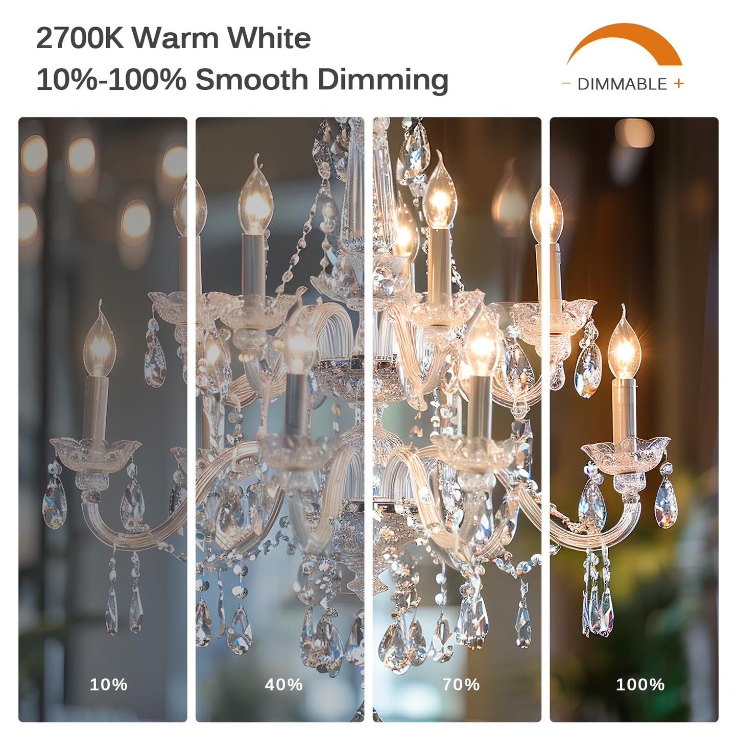 Brtstiun E12 Candelabra LED Light Bulbs Dimmable 60 Watt Equivalent, CA11 6W 2700K Soft Warm White Chandelier Candle Bulb, Small Base Decorative Flame Tip Clear Bulbs for Bedroom, Kitchen, 12 Pack