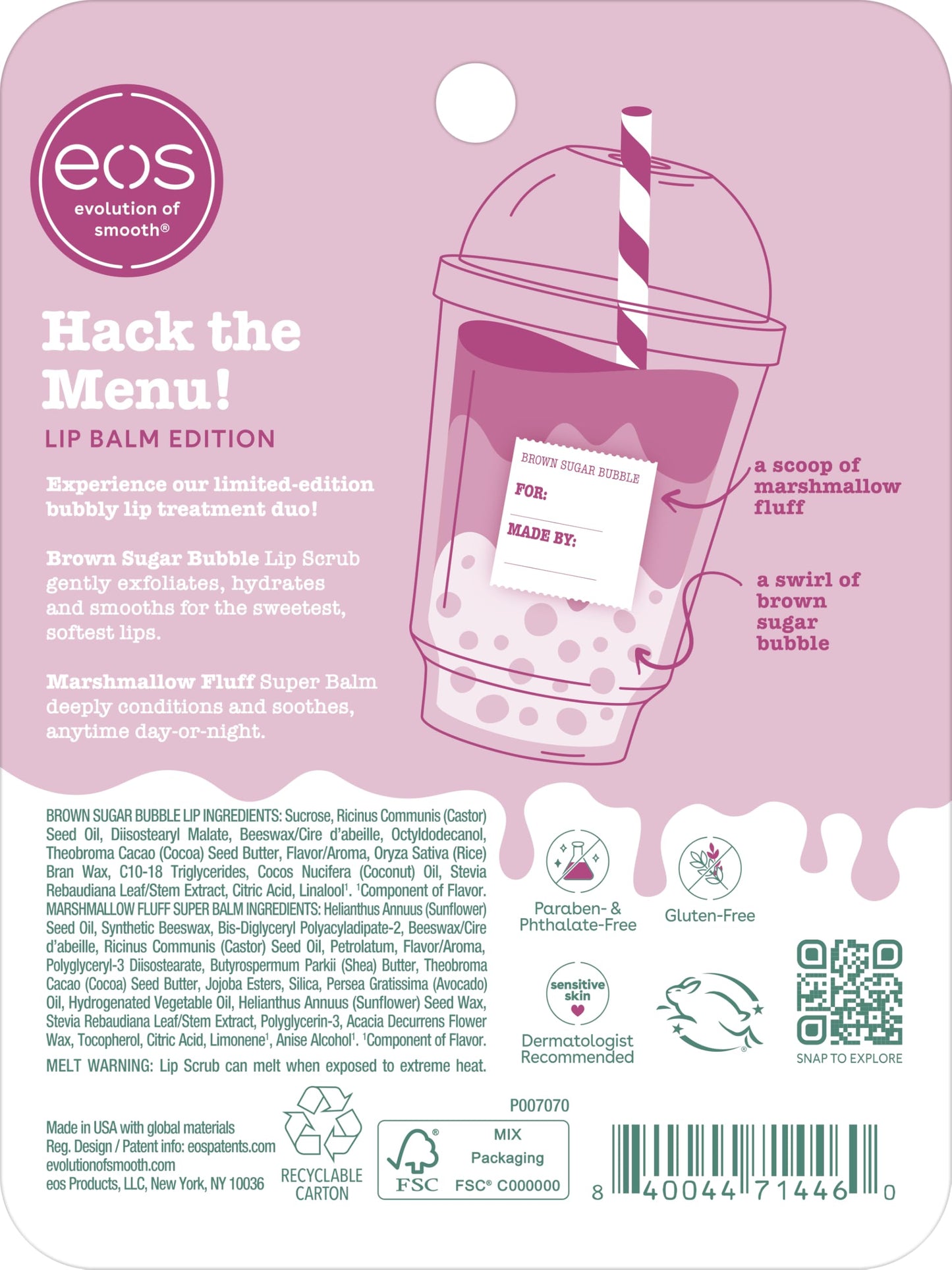 eos Flavor Lab Secret Menu Gift Set - Brown Sugar Boba Lip Scrub & 24H Moisture Super Balm, Limited-Edition Lip Treatment, Nouri