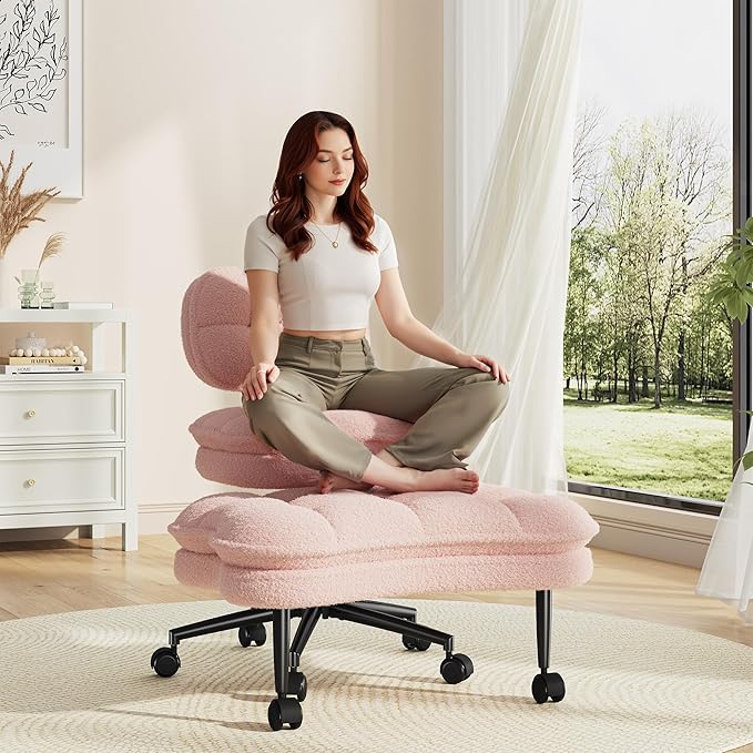 Ergonomic Cross Legged Office Chair, 360° Swivel Meditation Kneeling Chair with Wheels, ADHD Chair with Height Adjustable Seat for ADHD,Relaxation, Home Office,Pink