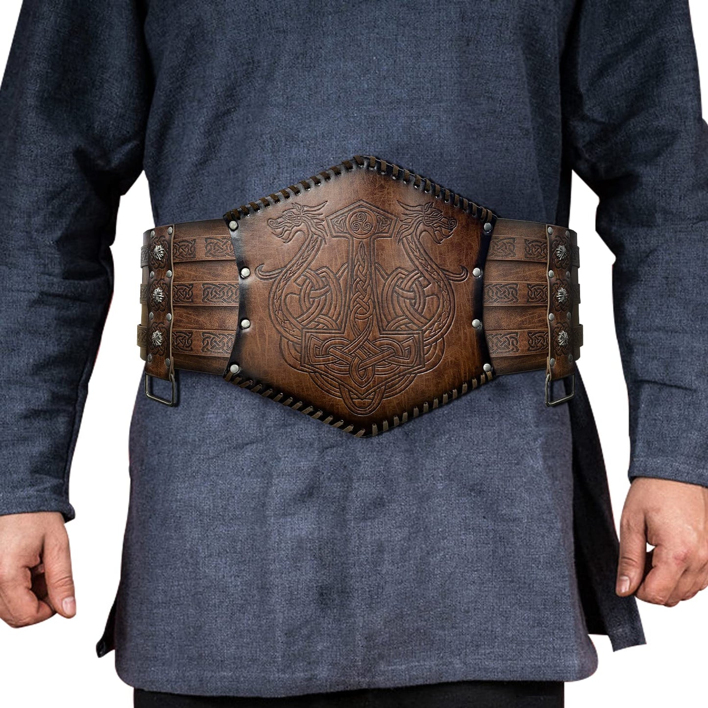 JAOYU Mens Medieval Belt Embossed Viking Leather Belt Renassance Medieval Buckle Belt Norse Cosplay Belt for Men LARP Costume
