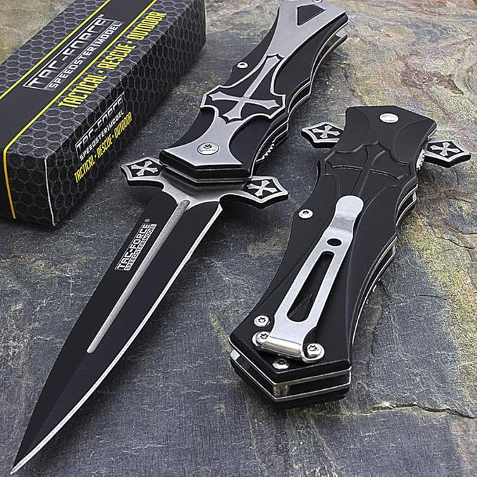 TAC Force Assisted 4.0 in Blade Black-Silver Aluminum Handle