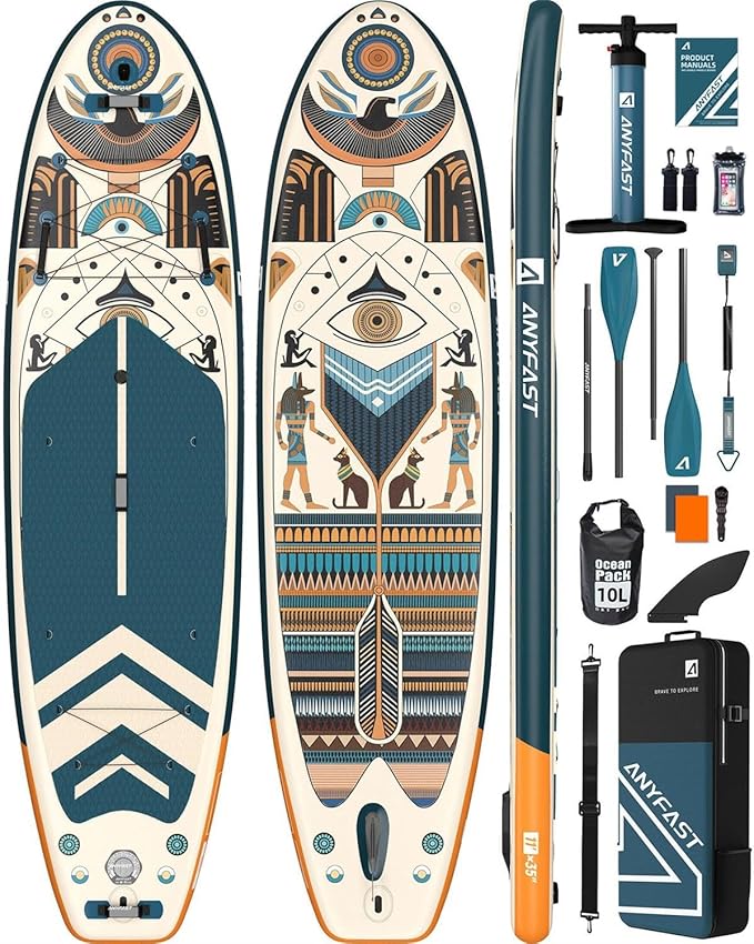 ANYFAST Inflatable Stand Up Paddle Boards - Extra Wide Fishing Paddleboard,Cool Design,Ultra Stable Standup SUP,5 Handles,...
