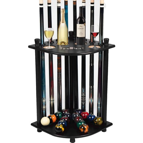 Billmart Pool Stick Holder Floor Stand, Solid Wood Billiard Pool Cue Rack, Pool Table Accessories (Black)