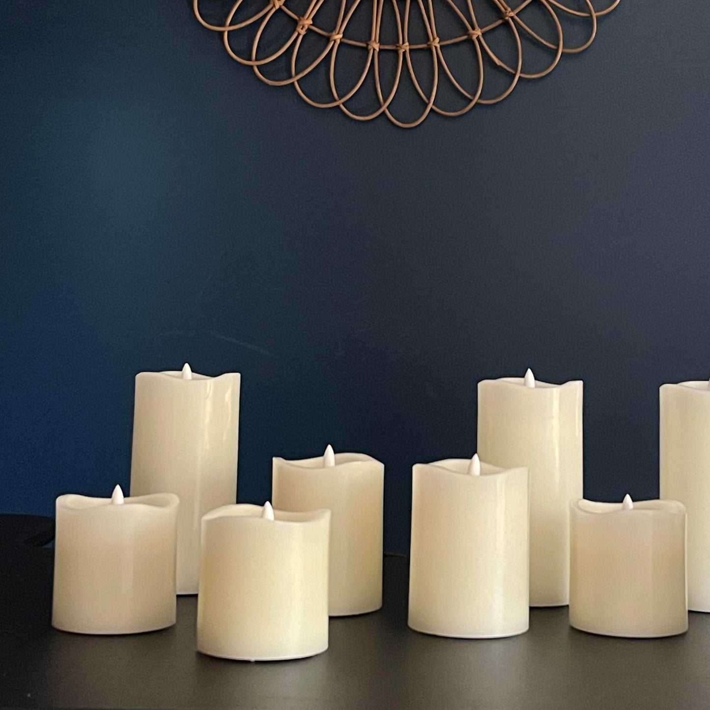 Stonebriar 3 Count Ivory Real Wax 3x8 Flameless LED Pillar Candles with Remote and Timer