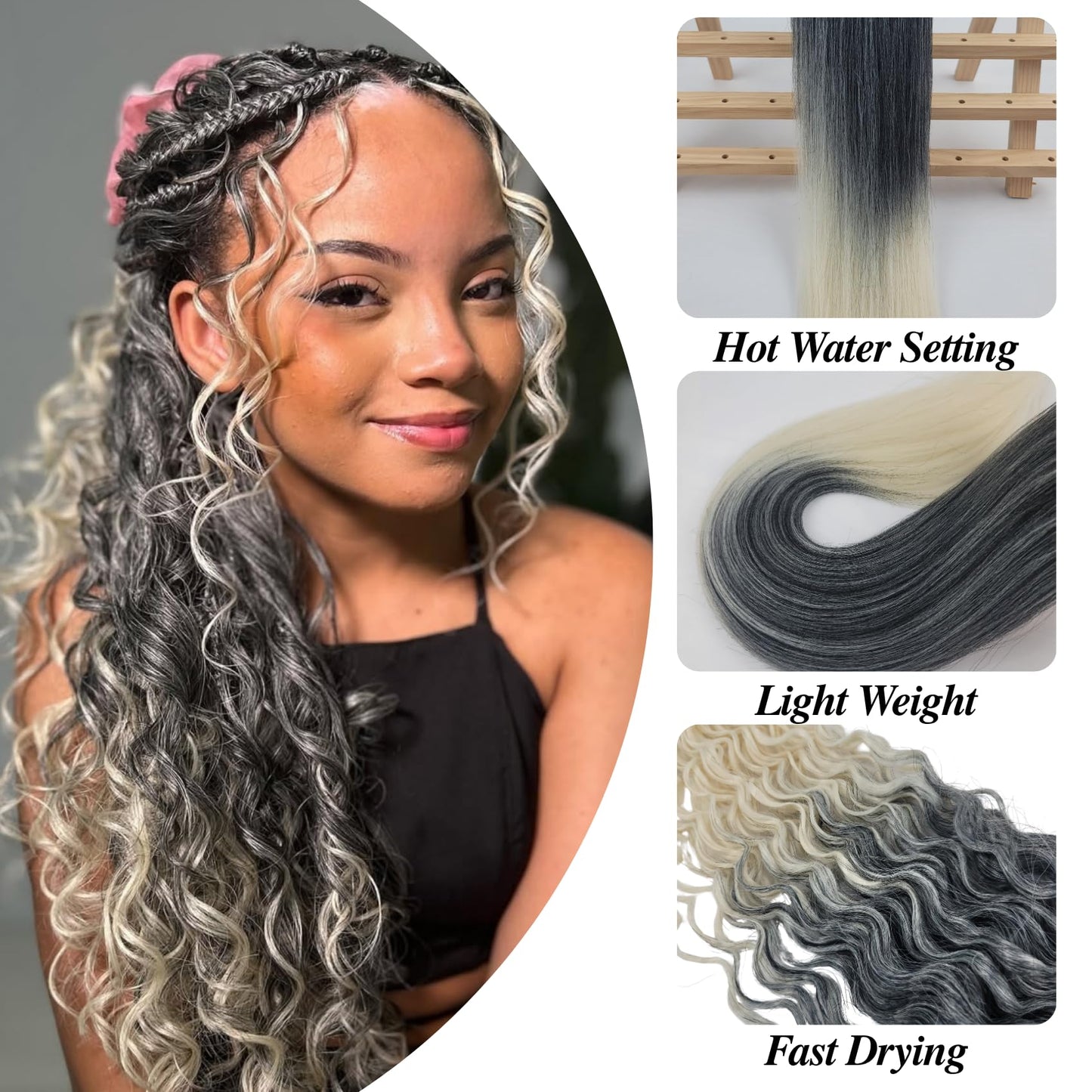 Blonde Ombre Braiding Hair Pre Stretched Deep Wave Curly Hypoallergenic Braiding Hair for Boho Braids Knotless Braids