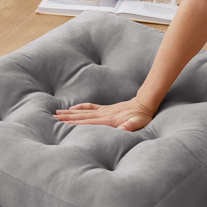 SM-XLHN Meditation Floor Pillow Set of 1, Square Large Pillows Seating for Adults, Meditation Cushion Pillow,Tufted Corduroy Cushion for Tatami Living Room or Yoga, Light Gray, 22x22 Inch