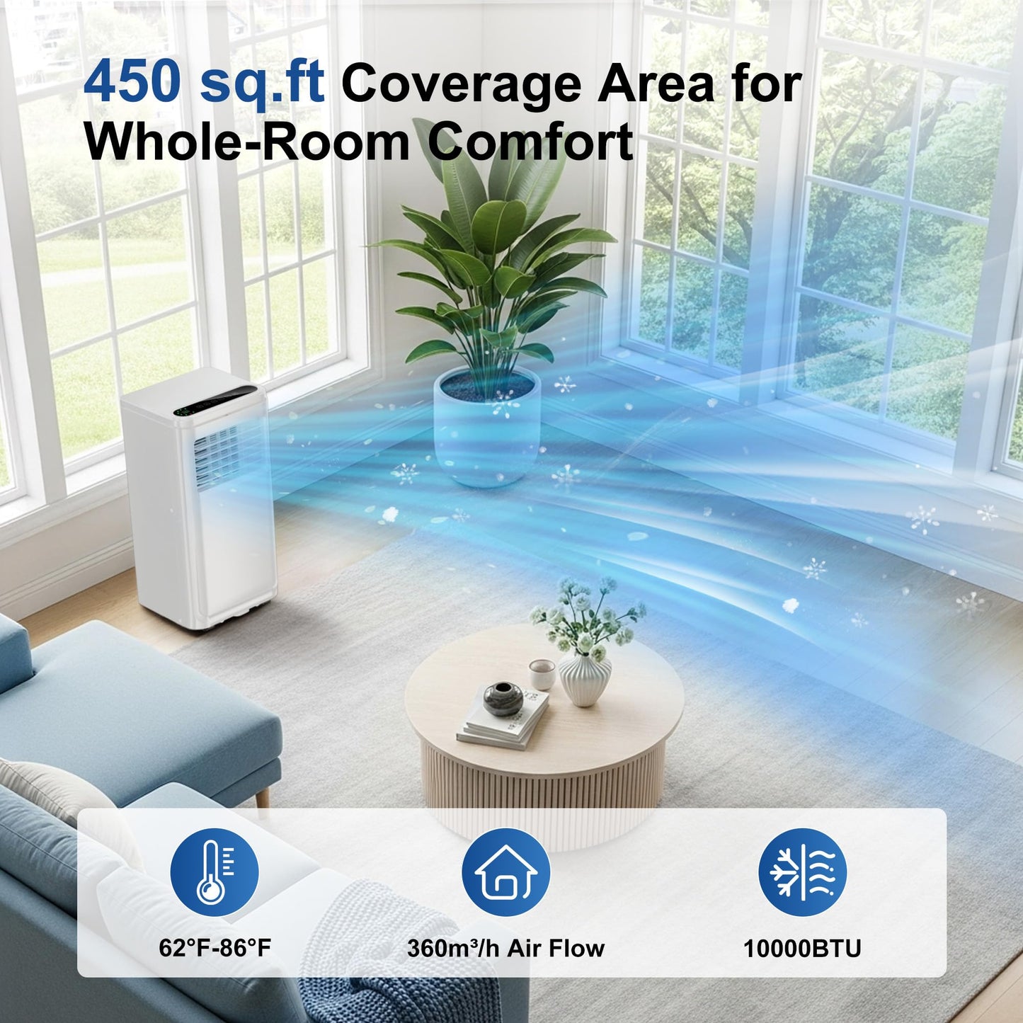 Uthfy 10,000BTU Portable Air Conditioners, 4-in-1 Air Conditioner with Cooling, Fan & Dehumidifier and Sleep, 4 Modes, 24H Timer, Window Kit Included, Portable AC Units for Indoor Room, Bedroom Use