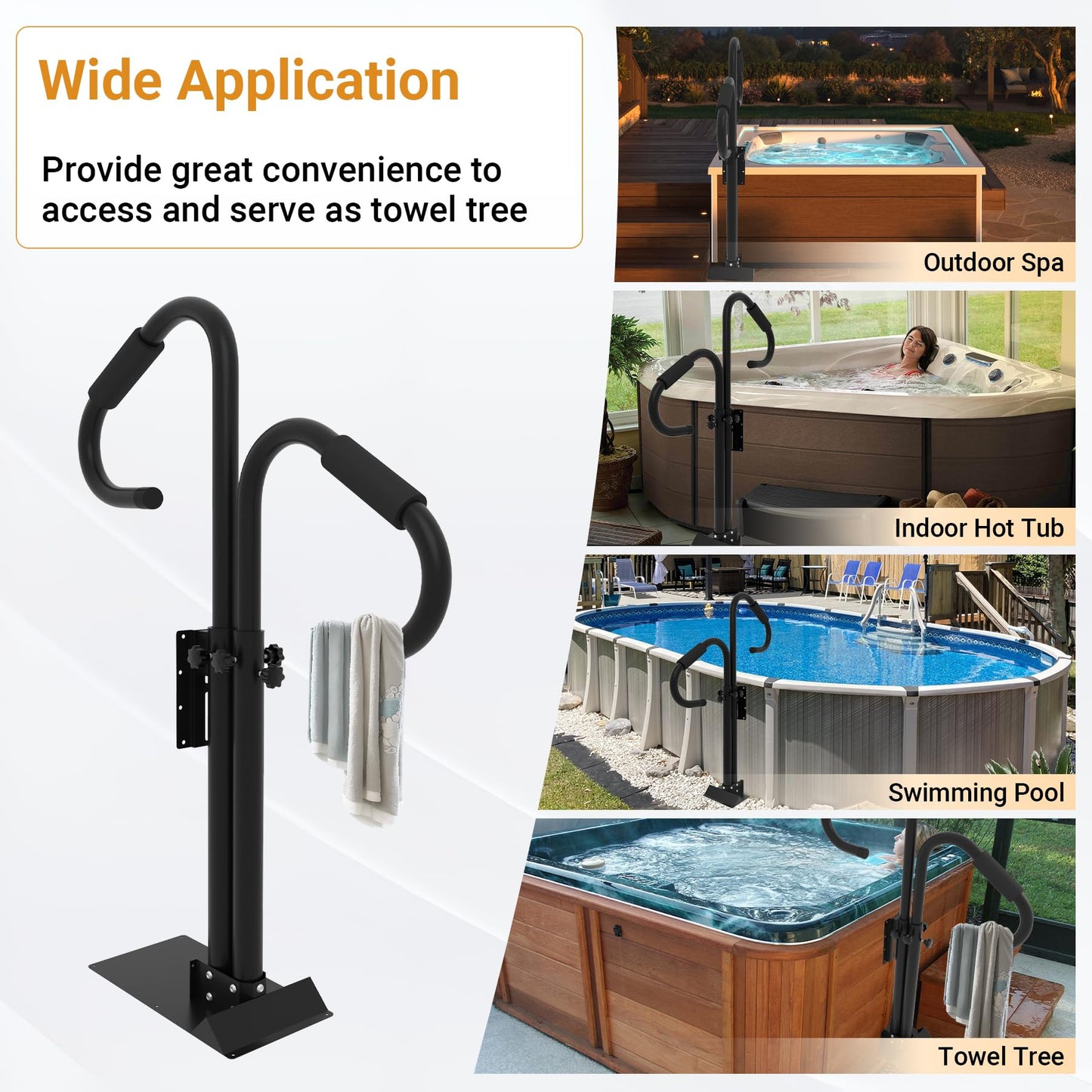 Neorexon Two-Way Hot Tub Handrails, 38"-58" Adjustable Height SPA Handrail w/360 Swivel Option, Hot Tub Railing to Get in and Out, 600LBS SPA Side Handrail w/Slide Under Mount Base for Indoor&Outdoor