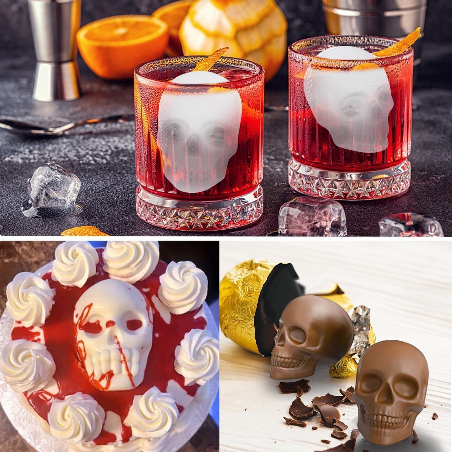 Skull Cake Pan Silicone Mold, Halloween Skull Cake Pan Silicone Mold,Suitable for Halloween birthday party ice cube baking