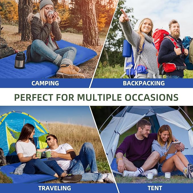 Camping Sleeping Pad, Extra Thick 5 Inch Camping Mat with Pillow, Built-in Foot Pump Inflatable Sleeping Pads Compact for Camping Backpacking Hiking Traveling Tent as Camping Essentials（Blue）