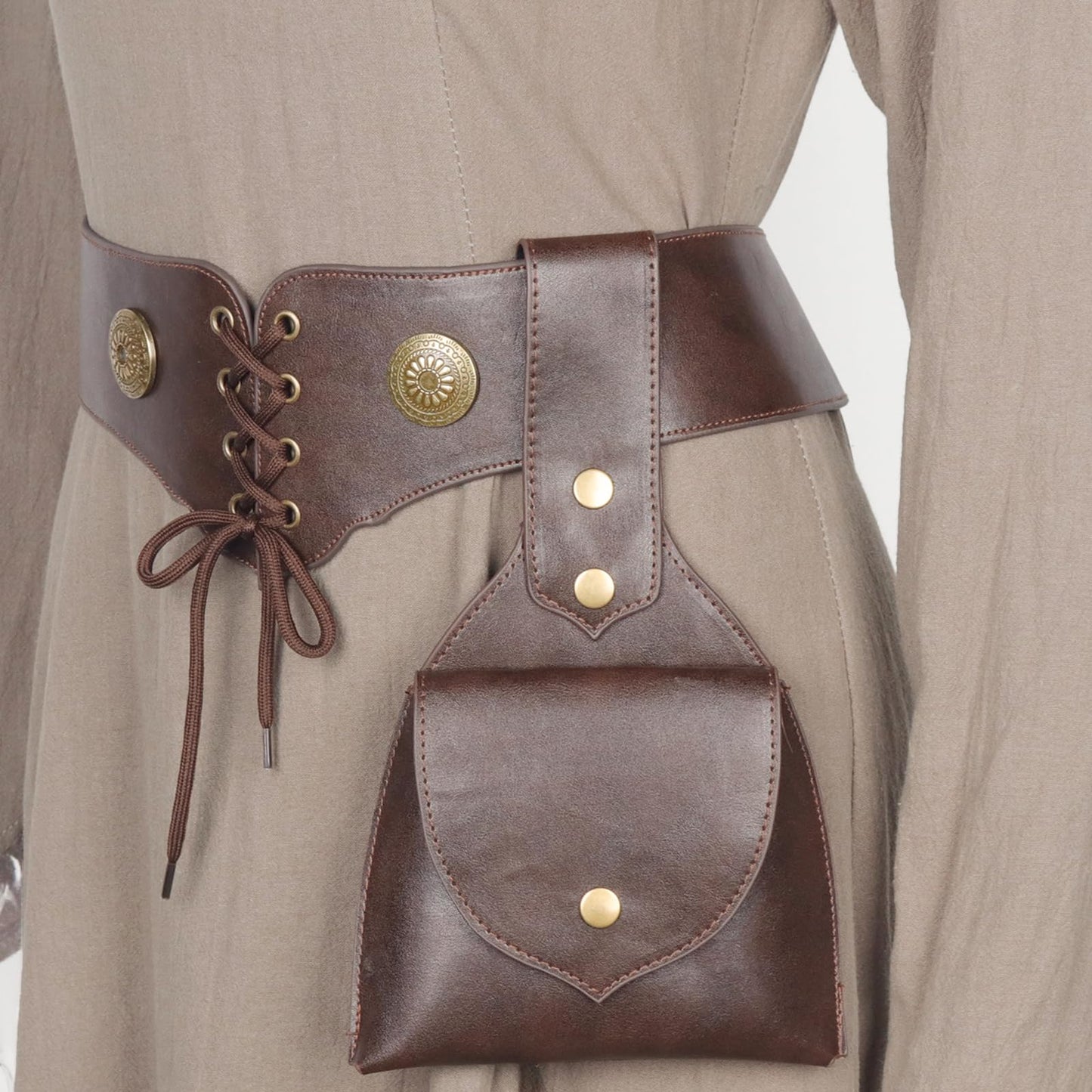 L'VOW Medieval Leather Belt Pouch Women's Viking Belt Side Bag for Renaissance LARP Costume Cosplay Accessory(Brown,S)