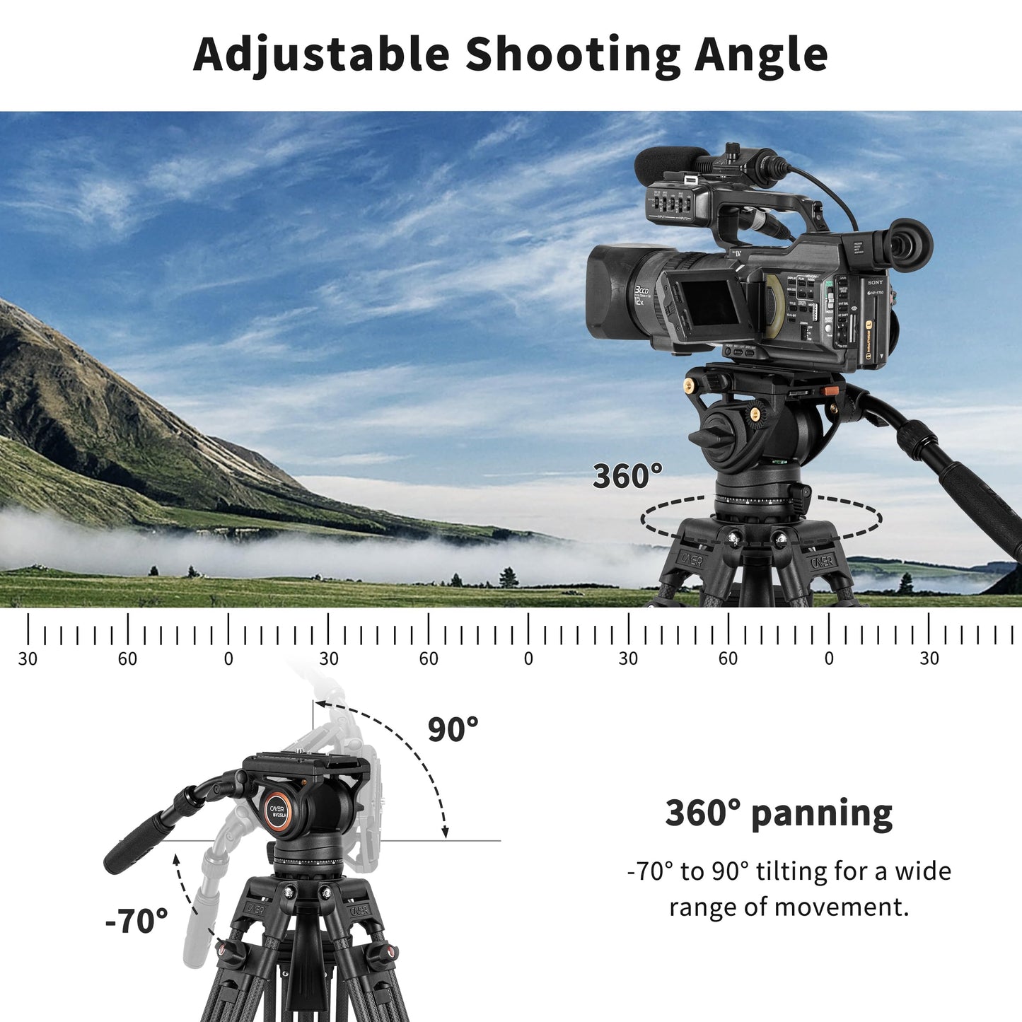 Cayer BV25LH Video Tripod System, 74 inch Carbon Fiber Professional Heavy Duty Camera Tripod Kit, Twin Tube Tripod Leg with Fluid Drag Head, 2 Pan Bar Handles, Max Loading 17.6LB